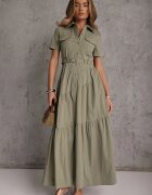 bisou's project Rochie verde de bumbac evazată cambrată în talie Nenefia