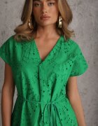 bisou's project Rochie Verde Din Bumbac cu broderie și curea din material în talie Dimla