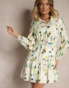 bisou's project Rochie Verde din Vâscoză cu Croială Cloș cu Cordon cu Imprimeu Abstract Stalitte