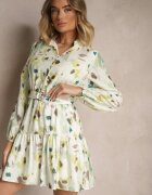 bisou's project Rochie Verde din Vâscoză cu Croială Cloș cu Cordon cu Imprimeu Abstract Stalitte