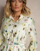 bisou's project Rochie Verde din Vâscoză cu Croială Cloș cu Cordon cu Imprimeu Abstract Stalitte