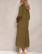 bisou's project Rochie Verde închis Midi cu croială trapezoidală cu broderii decorative în stil Boho Tactila