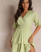 bisou's project Rochie Verde Lejeră Mini cu Volane și Elastic Lat în Talie Olleanne
