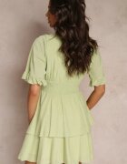 bisou's project Rochie Verde Lejeră Mini cu Volane și Elastic Lat în Talie Olleanne