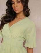 bisou's project Rochie Verde Lejeră Mini cu Volane și Elastic Lat în Talie Olleanne