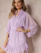 bisou's project Rochie Violetă Mini cu Nasturi Decorativi și Mânecă 3/4 Parissa