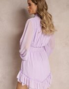 bisou's project Rochie Violetă Mini cu Nasturi Decorativi și Mânecă 3/4 Parissa