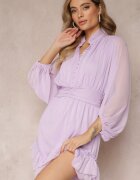 bisou's project Rochie Violetă Mini cu Nasturi Decorativi și Mânecă 3/4 Parissa