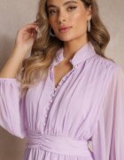 bisou's project Rochie Violetă Mini cu Nasturi Decorativi și Mânecă 3/4 Parissa