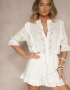 bisou's project Salopetă Albă din viscoză cu in în stil rustic cu dantelă și volane Linulia
