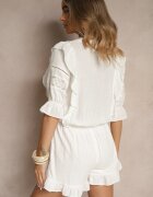 bisou's project Salopetă Albă din viscoză cu in în stil rustic cu dantelă și volane Linulia