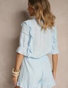 bisou's project Salopetă din vâscoză albastru deschis cu in în stil rustic cu dantelă și volane Linulia