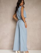 bisou's project Set Albastru din Vâscoză Pantaloni largi și Vestă Lireonne