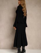 bisou's project Set Negru din Tricot cu Viscoză Fustă și Pulover cu Bască și cu Zirconii Nereza