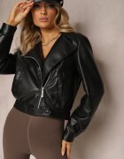 black&fish Jachetă Neagră Motocicletă din piele ecologică cu fermoar Sequenza