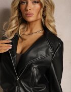 black&fish Jachetă Neagră Motocicletă din piele ecologică cu fermoar Sequenza