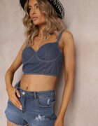 black&fish Pantaloni scurți din denim Bleumarin cu găuri și rupturi Leathia