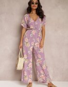 black&fish Salopetă tip plic roz cu imprimeu floral cu elastic în talie Jazila