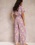 black&fish Salopetă tip plic roz cu imprimeu floral cu elastic în talie Jazila