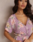black&fish Salopetă tip plic roz cu imprimeu floral cu elastic în talie Jazila