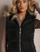 black&fish Vestă Neagră cu matlasare lată cu croială lungă Hanesia