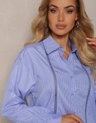 bludeise Cămașă Albastru Deschis din Bumbac cu Dungi Fine cu Bandă Decorativă Ajurată Elvora