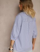 bludeise Cămașă bleumarin de bumbac cu dungi fine cu mâneci 3/4 Lialorea