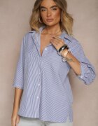 bludeise Cămașă bleumarin de bumbac cu dungi fine cu mâneci 3/4 Lialorea