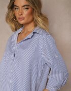 bludeise Cămașă bleumarin de bumbac cu dungi fine cu mâneci 3/4 Lialorea