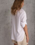 bludeise Cămașă oversize din bumbac cu dungi cu mâneci suflecate Mesevis Albă