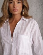 bludeise Cămașă oversize din bumbac cu dungi cu mâneci suflecate Mesevis Albă