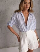 bludeise Cămașă oversize din bumbac cu dungi cu mâneci suflecate Mesevis Albastru deschis