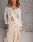 bludeise Fustă Bejă Vâscoză High Waist cu elastic în talie și volan Christiara