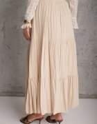 bludeise Fustă Bejă Vâscoză High Waist cu elastic în talie și volan Christiara