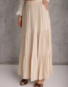 bludeise Fustă Bejă Vâscoză High Waist cu elastic în talie și volan Christiara