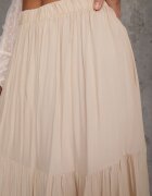 bludeise Fustă Bejă Vâscoză High Waist cu elastic în talie și volan Christiara