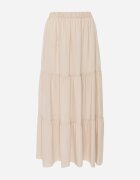 bludeise Fustă Bejă Vâscoză High Waist cu elastic în talie și volan Christiara