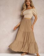 bludeise Fustă Viscoză Bej închis High Waist Cu elastic în talie și Volănaș Christiara