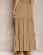 bludeise Fustă Viscoză Bej închis High Waist Cu elastic în talie și Volănaș Christiara