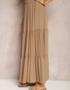 bludeise Fustă Viscoză Bej închis High Waist Cu elastic în talie și Volănaș Christiara