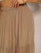 bludeise Fustă Viscoză Bej închis High Waist Cu elastic în talie și Volănaș Christiara