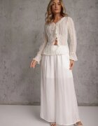 bludeise Pantaloni Albi Din Vâscoză Largi High Waist Rissalene