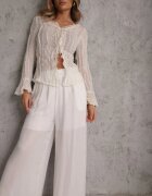 bludeise Pantaloni Albi Din Vâscoză Largi High Waist Rissalene