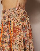 bludeise Pantaloni Bej cu picioare largi Palazzo High Waist cu elastic în talie Fiesa