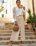 bludeise Pantaloni bej deschis cu craci largi și elastic în talie Jacobis