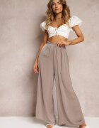 bludeise Pantaloni Bej închis cu Picior Larg și Bandă Elastică în Talie Jacobisa