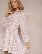 bludeise Rochie cămașă Fioletovo-Bej din Bumbac cu Model Geometric Vearil
