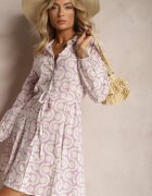 bludeise Rochie cămașă Fioletovo-Bej din Bumbac cu Model Geometric Vearil