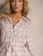 bludeise Rochie cămașă Fioletovo-Bej din Bumbac cu Model Geometric Vearil
