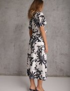 bludeise Rochie din bumbac cu imprimeu vegetal croială de cămașă și tip cravată Beithes Albastră